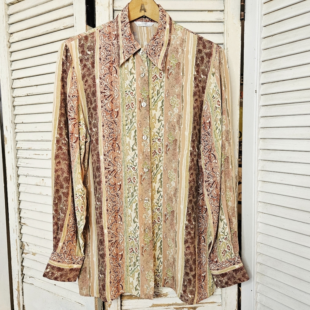 Vintage 90s Marks & Spencer Paisley Stripe Blouse Small/Medium